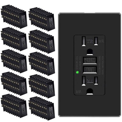 100PCS 15A/125V/2500W GFCI Outlet Tamper Resistant TR WR Receptacle, ETL Black
