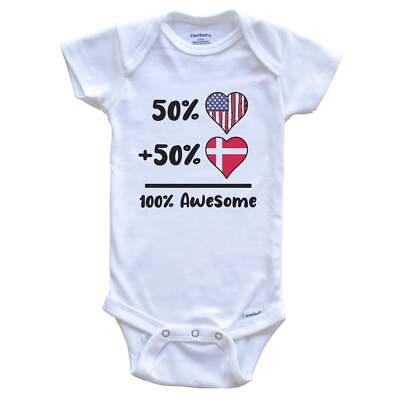 50% American 50% Danish 100% Awesome Denmark Heart Flag One Piece Baby Bodysuit