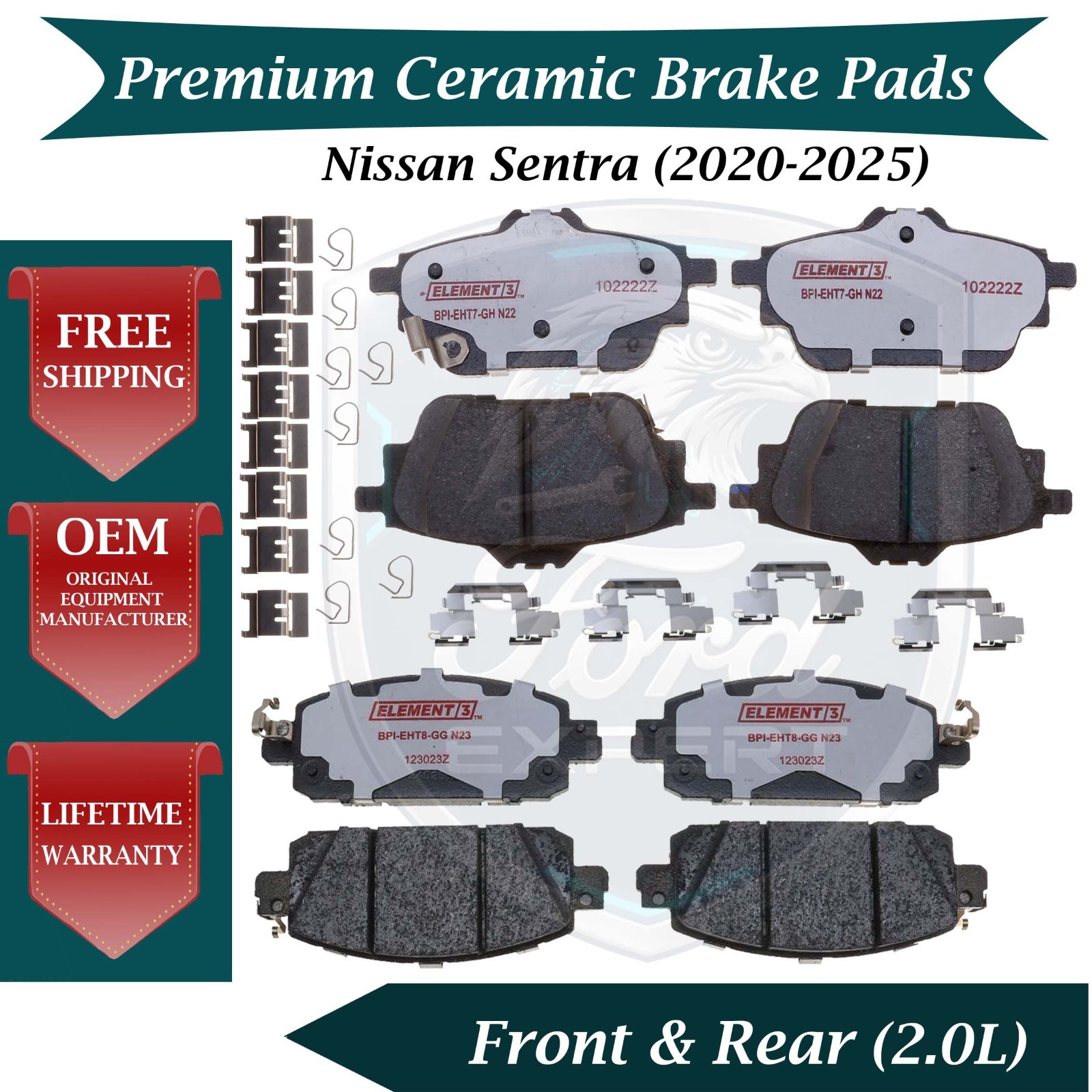 Premium OE Front & Rear Brake Pads Kit For 2020-2025 Nissan Sentra 9 Yr Warranty