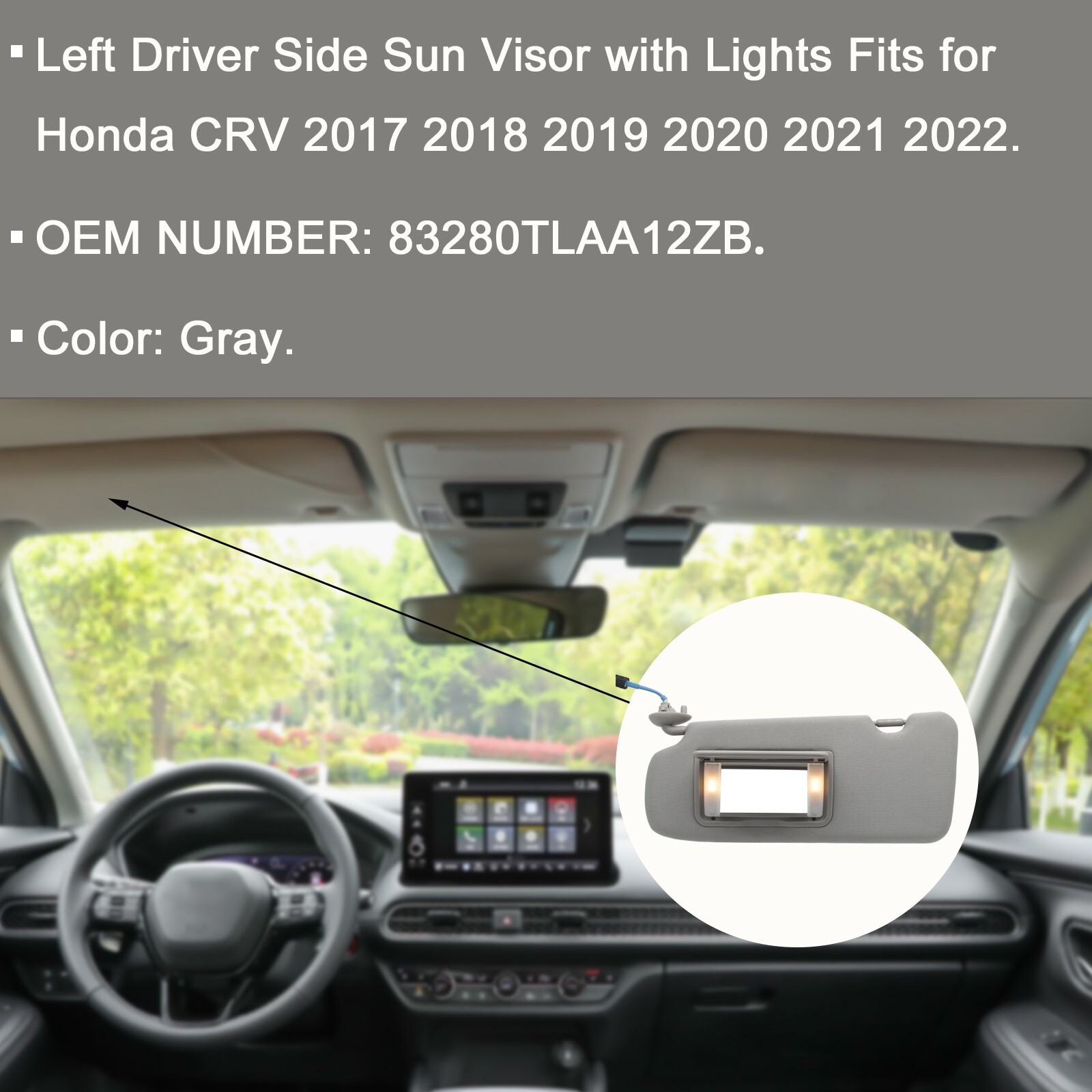 Left Driver Side Sun Visor W/ Lights Fits for  Honda CRV 2017-2022 83280TLAA12ZB