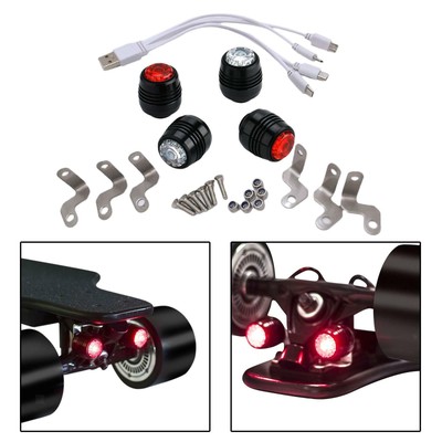 4PCS LED Skateboard LED Lights Headlight Scooter Longboard Warning Lamp