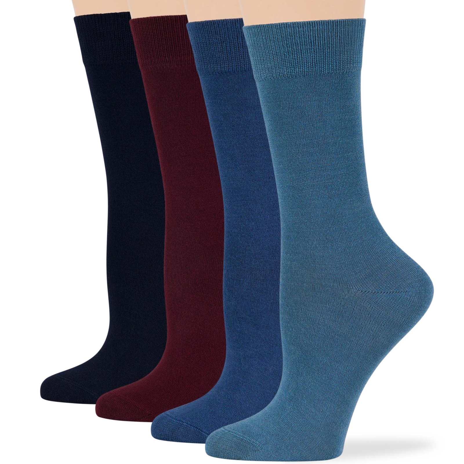 Women's Bamboo 4 Pack Assorted Seamless Socks Medium 9-11 Navy, Burgundy, Denim - Picture 1 of 11