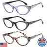 EYEURL 3-Pack Cat Eye Reading Glasses for Women Blue Light Glasses Fashion Computer Readers with Spring Hinge Anti-Glare Readers for Women 2.25