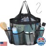 F-color Mesh Shower Caddy Portable with Drawstring - Upgrade Deeper 7 Pockets Dorm Room Essentials for Guys Girls with S Hook, Shower Bag Basket Tote for College Camping Toiletry Bathroom, Black