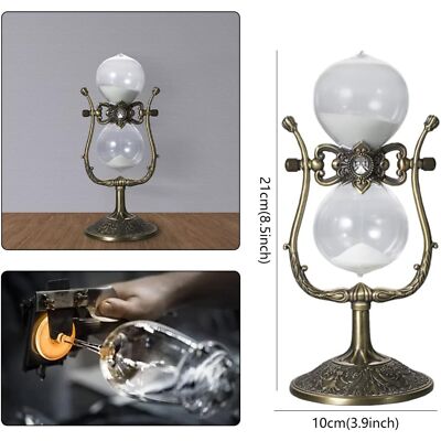 Hourglass Sand Timer 15 Minute, Vintage Flower Rotating Antique Brass Frame