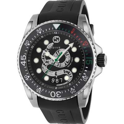 Pre-owned Gucci Ya136217 Dive 45mm Men's Black Rubber Watch