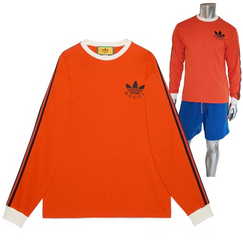 新品 GUCCIアディダス スリーブライン ロンT 長袖Tシャツ オレンジ XS GUCCI MENS T-SHIRT ADIDAS X LONG SLEEVE ORANGE COTTON