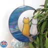 Cat Stained Glass Suncatcher – Cat on Moon Real Glass Window Hanging – Unique Modern Design Wall Art for Home or Garden Décor – Perfect Feline Lover Gift