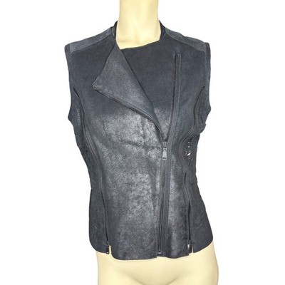 Elie Tahari Moto Vest Women S Metallic Lamb Leather Asymmetrical Zip
