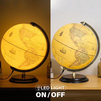 12'' Illuminated World Globe LED Light Rotating Education Cartography Map Earth