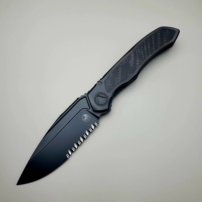 Microtech Anax Manual Folding Knife 3.7'' M390 Black DLC Drop Point Blade, Black