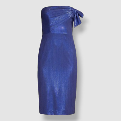 $460 BLACK HALO Women Blue Eve Divina Strapless Metallic Dress Size 12