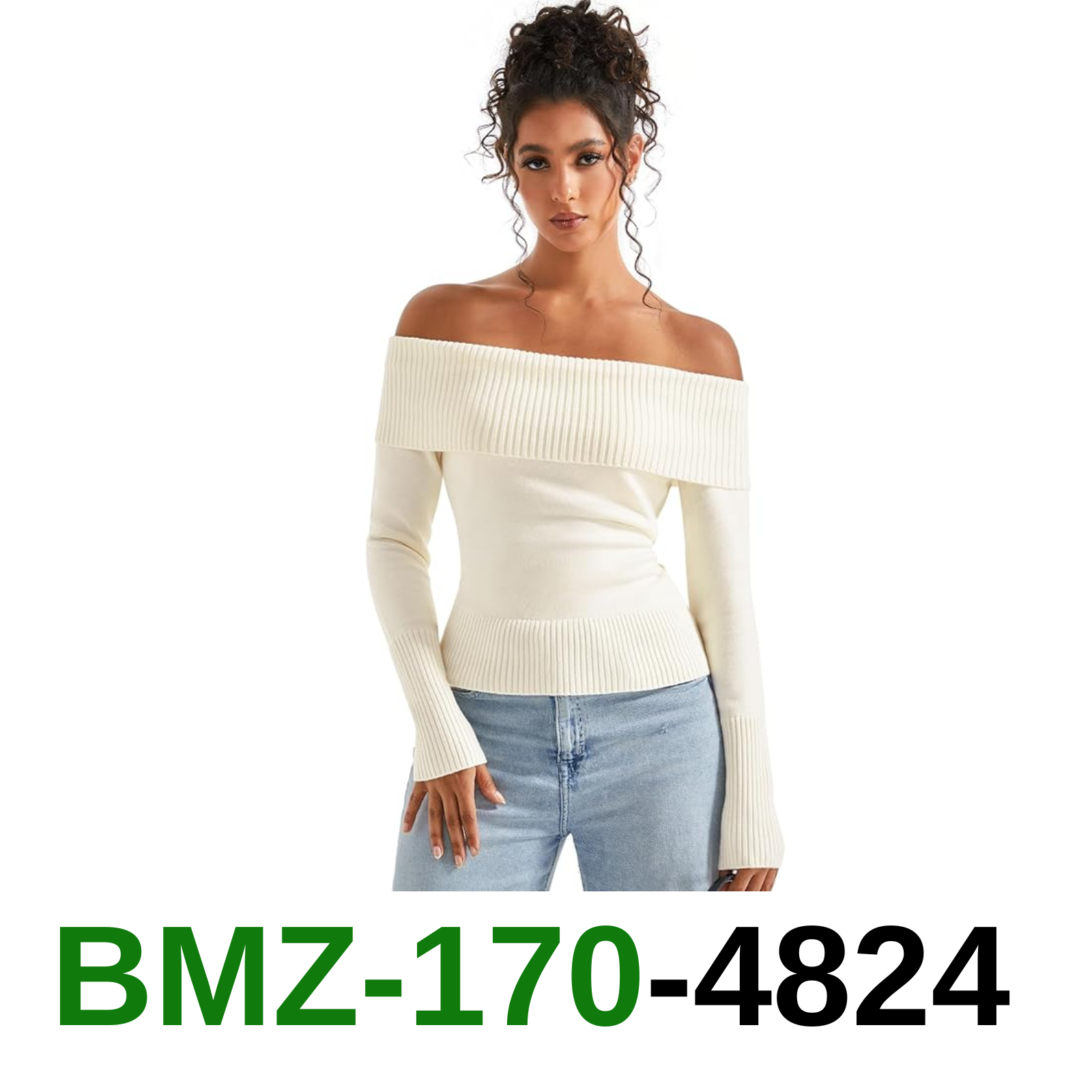 SUUKSESS Women Off Shoulder Sweater Long Sleeve Ribbed Knit Pullover Sweater, XS