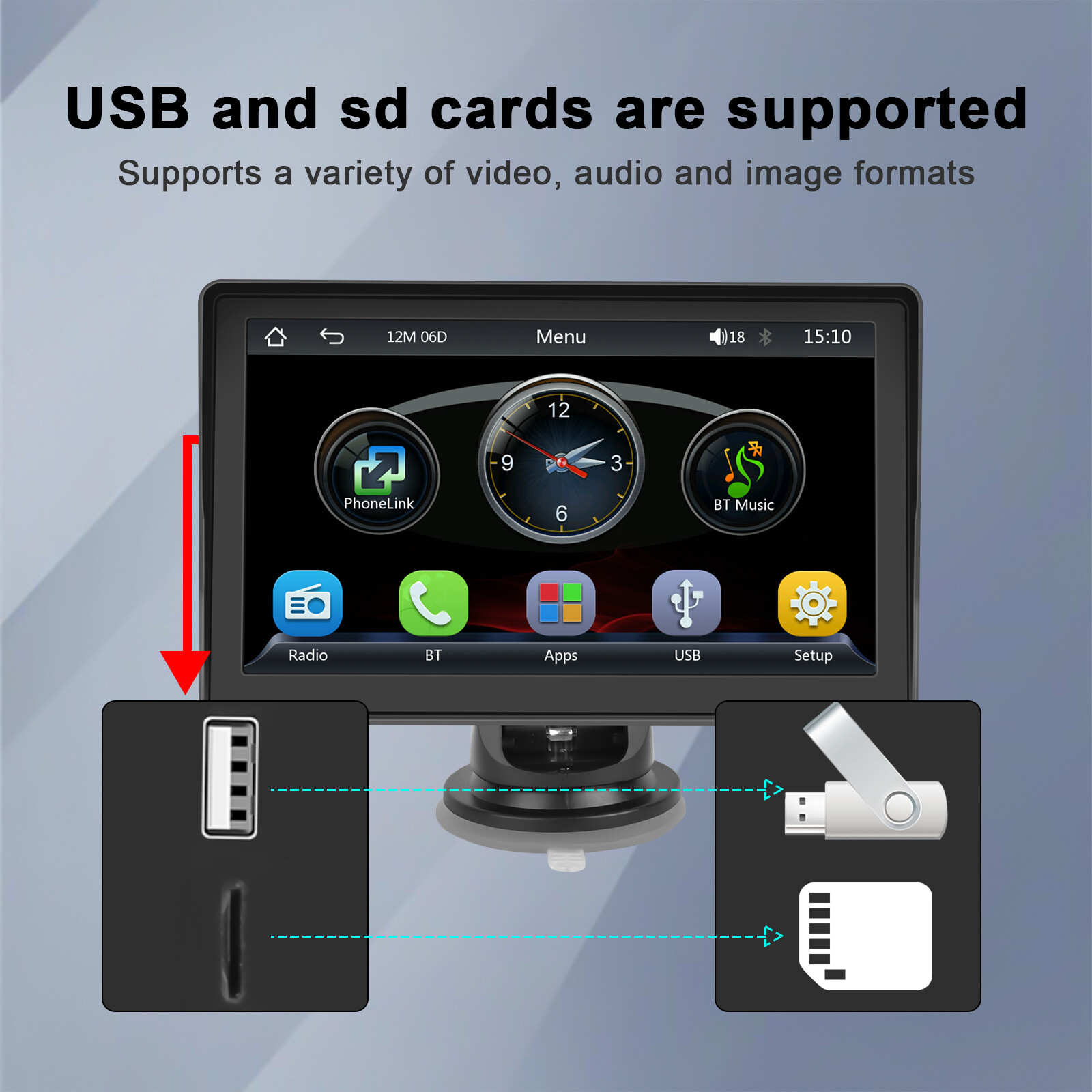 7" Portable Wireless Apple Carplay Car Stereo Android Auto BT Touch Screen Radio