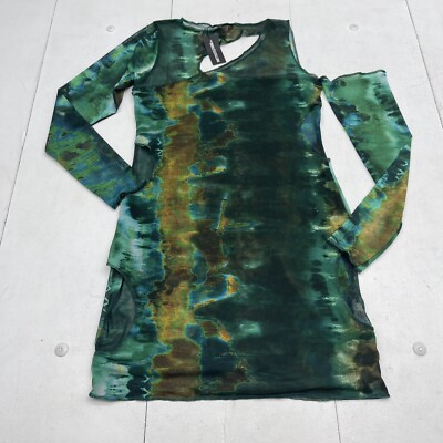 Pretty Little Thing Green Printed Mesh Asymmetric Cut Out Dress Women s 12 New