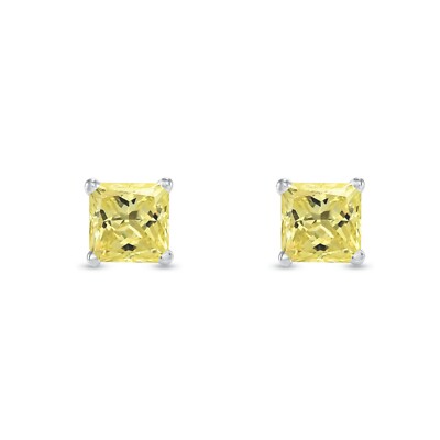 Pre-owned Shine Brite With A Diamond 1.25 Ct Princess Cut Canary Earrings Studs Solid 950 Platinum Screw Back Basket In White