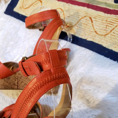 Nine West Braveit Cork Wedge Sandal Size 8.5M Orange Spring