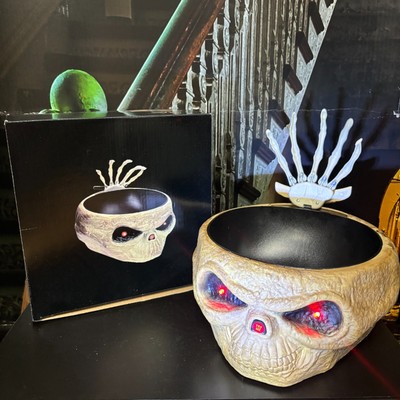 Animated 9'' Pop-Out Skeleton Hand Skull Candy Bowl (Beige) - Halloween 2024