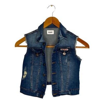 Hudson Girls Youth Sleeveless Denim Jean Jacket Medium M Distressed Ripped 