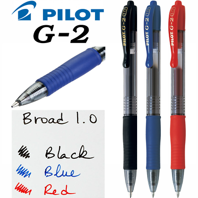 Pilot G2 10 Broad Gel Ink Rollerball Pen Retractable 1.0mm Tip Black Blue Red