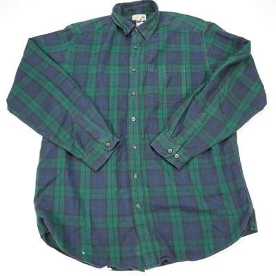 LL Bean Mens Flannel Shirt Large Green Navy Blue Plaid Outdoor Workwear shirt