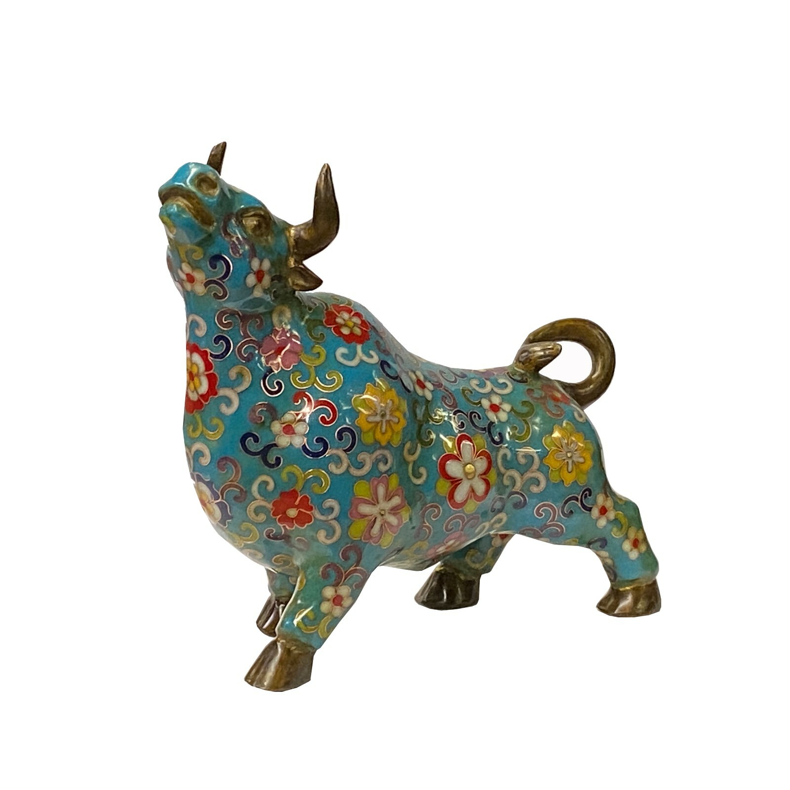 Oriental Metal Turquoise Blue Enamel Cloisonné Ox Bull Cow Figures ws1908S Oriental Metal Turquoise Blue Enamel Cloisonné Ox Bull Cow Figures ws1908S