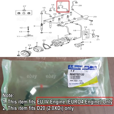 ゆん OEM EURO4 D20 CYL #3 Fuel Pipe ASSY Ssangyong Actyon (Sports