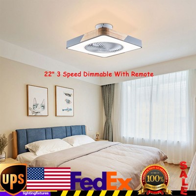 Modern Bladeless Ceiling Fan Light Dimmable LED Lamp Flush Mount Fan W/ Remote