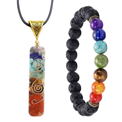 7 Chakra Orgone Bracelet Necklace Set for Men Women Healing Yoga Jewelry