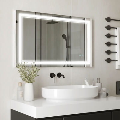Wall-Mounted Smart Bathroom Mirror LED Vanity Mirror w/ 3 Light Colors, Silver