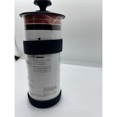 Ninja Easy Frother Manual Milk Frother Glass Jar and Press Black Silicone Grip