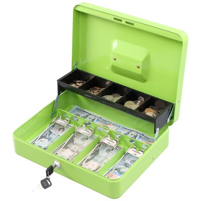 Locking Cash Box with LockMoney Box with Cash TrayLock Safe Box with Key Mone...