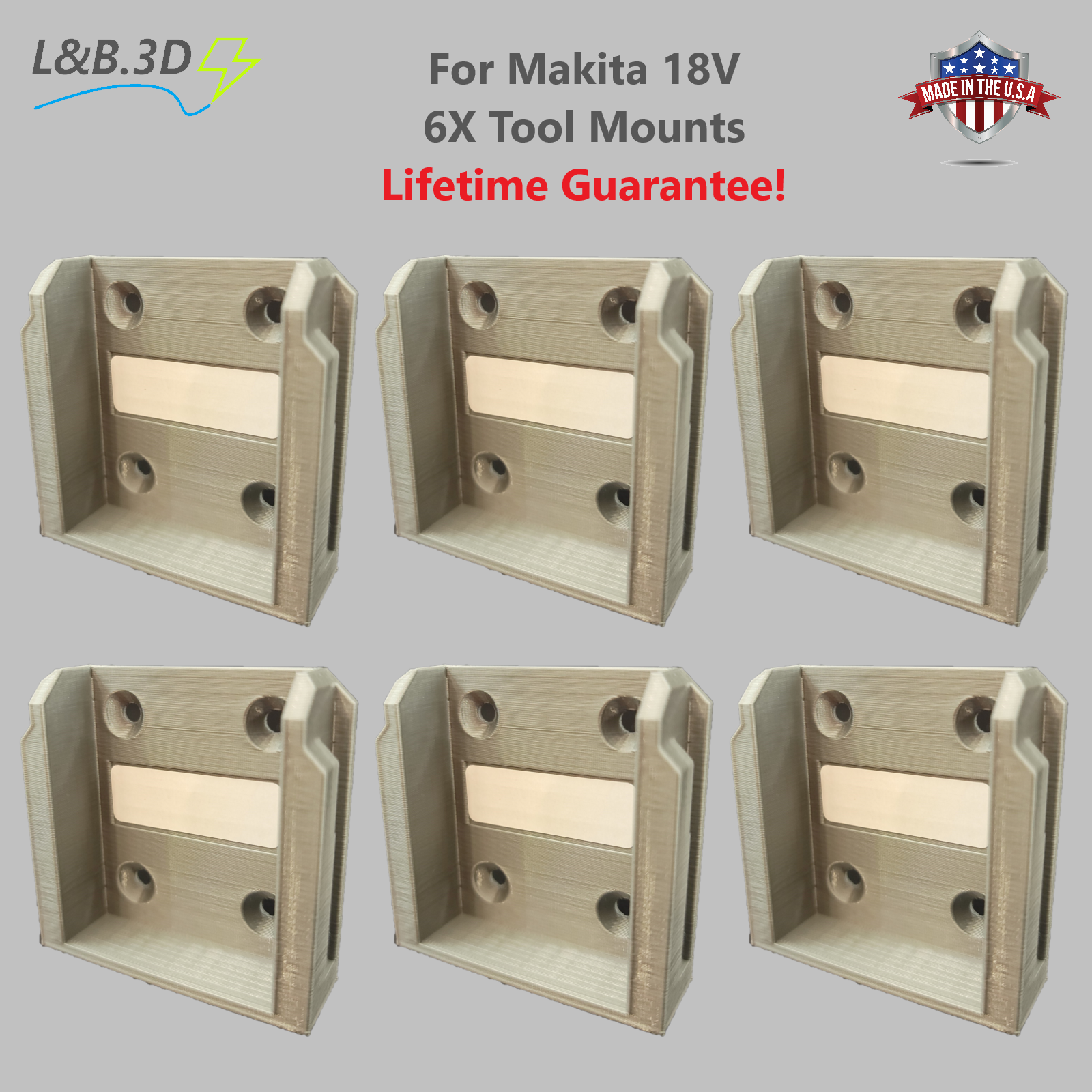 6 Pack - Tool  Mounts/Hangers/Holders/Brackets for Makita 18V Tools w/Labels!