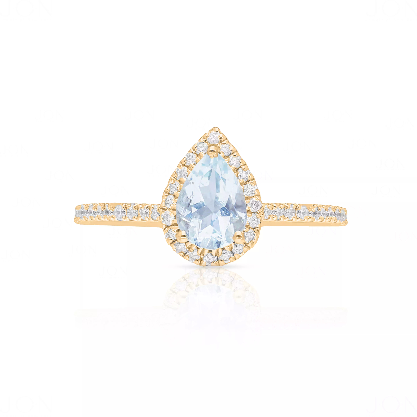 14K Gold Natural Diamond And Aquamarine Gemstone Halo Wedding Ring-Jewelzofny