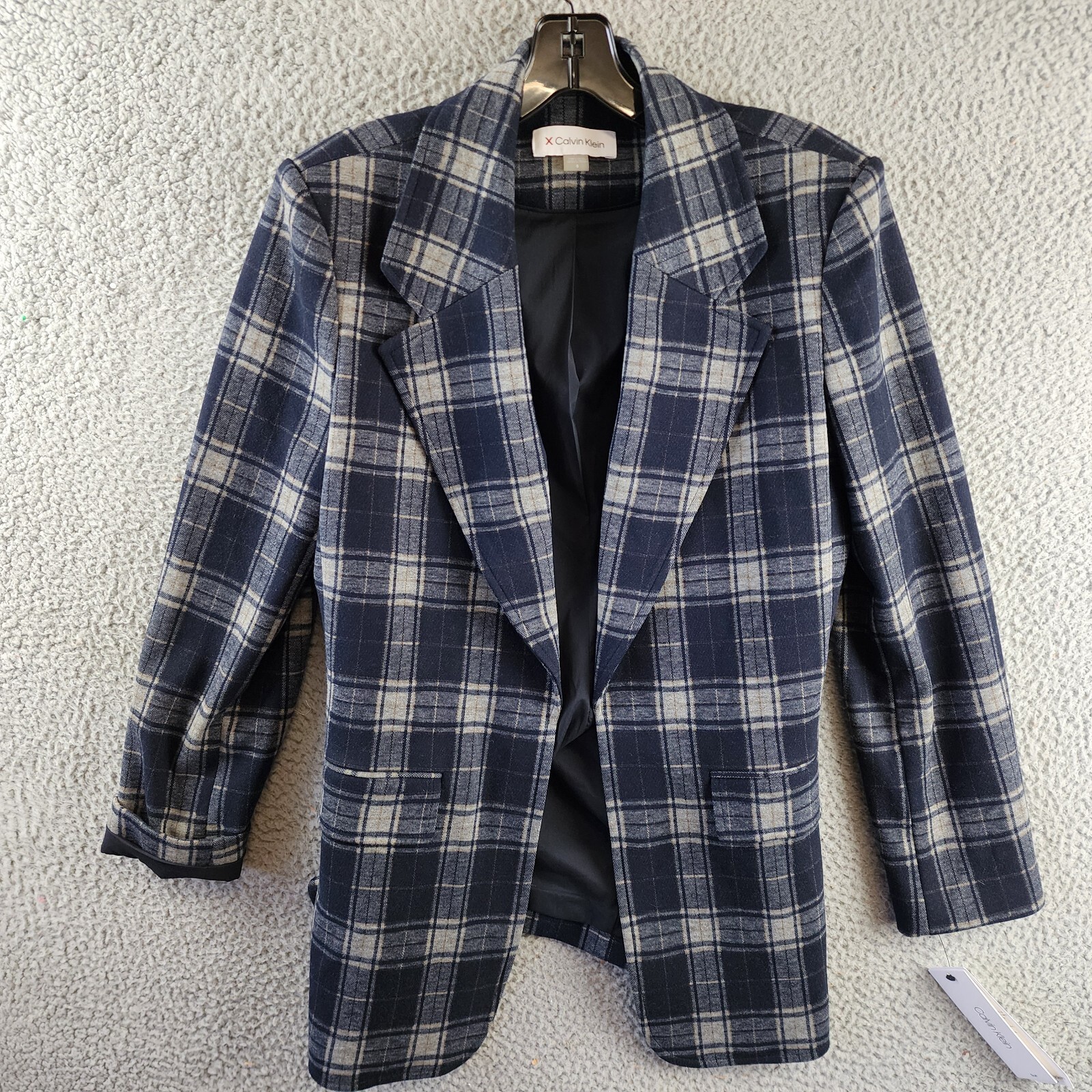 Calvin Klein X-Fit Plaid One-Button Blazer Women's 6 Navy Multicolor Long Sleeve - Picture 2 of 15