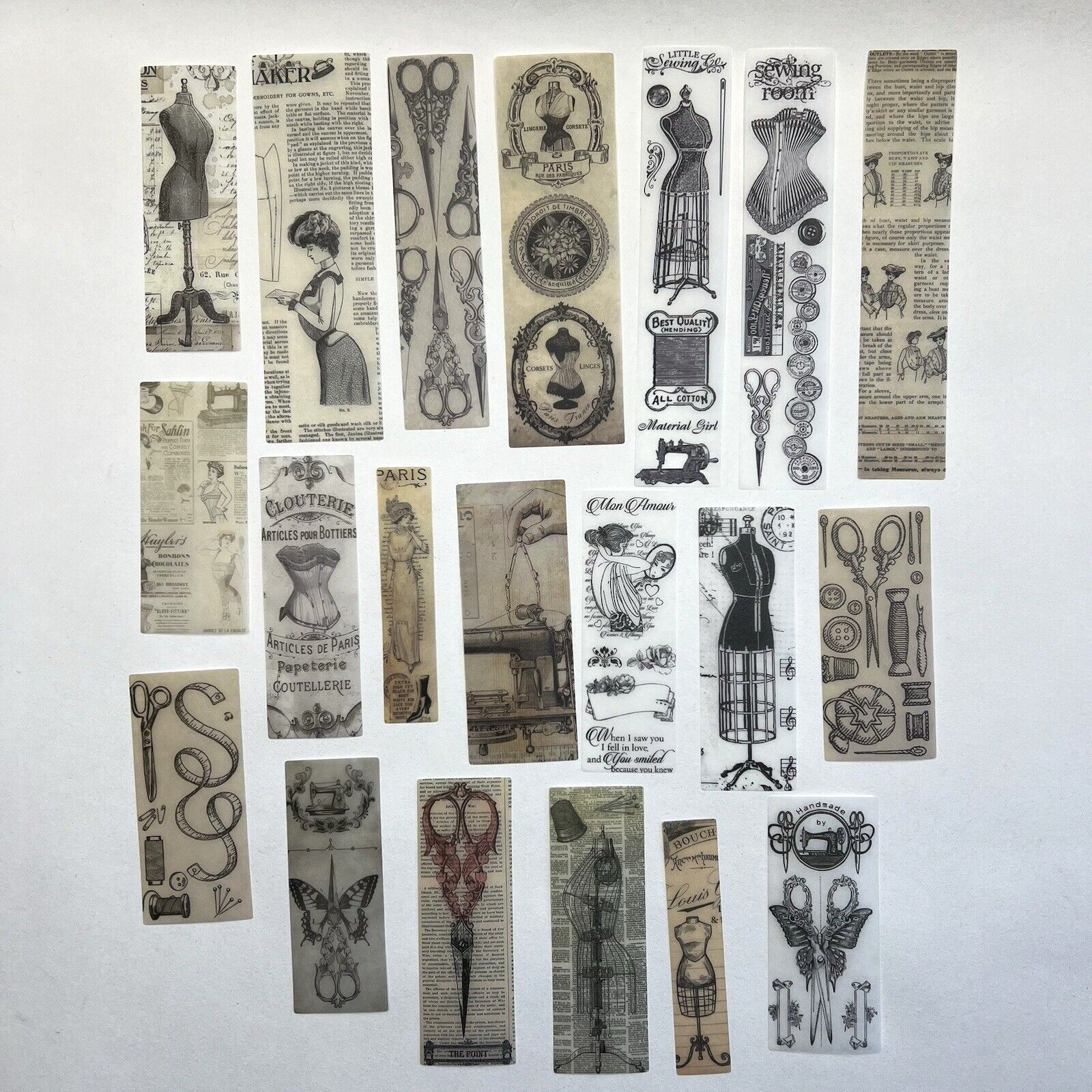Vintage Style Sewing Washi Paper Sticker Strips Collage Junk Journal Scrapbookin