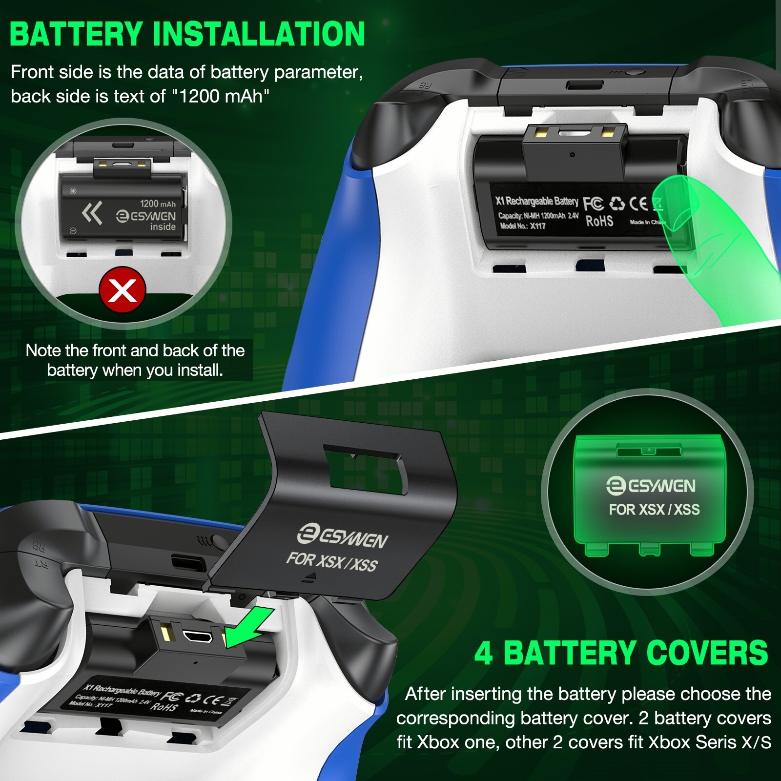 Rechargeable Battery Pack For XBox One X/S Series X/S Controller & Charger Cable