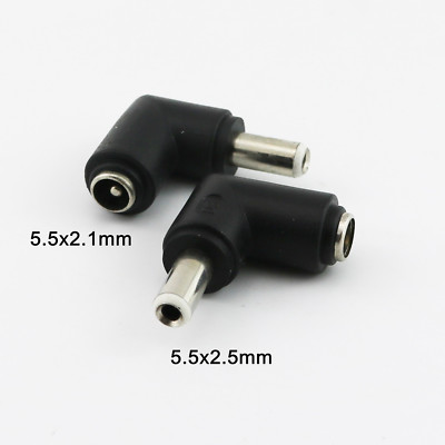 DC Power 5.5mm x 2.5mm Male Plug Right Angle to 5.5 x 2.1mm Female Jack Adapter