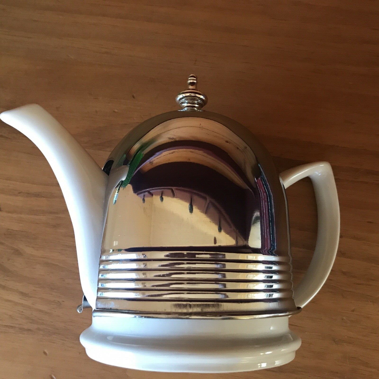 VTG.The Hall China Company Teapot w/ Chrome Insulated Cozy Cover Forman Family