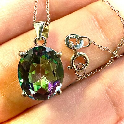 Mystic Topaz Necklace 925 Sterling Silver Italy Pendant for Women lab-created