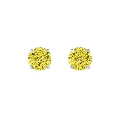 Pre-owned Shine Brite With A Diamond 2.50 Ct Round Cut Canary Earrings Studs Solid 14k White Gold Screw Back Basket
