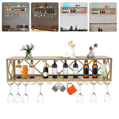 New Wall-Mounted Wine Rack with Wine Glass Rack Metal Wine Storage Display Shelf