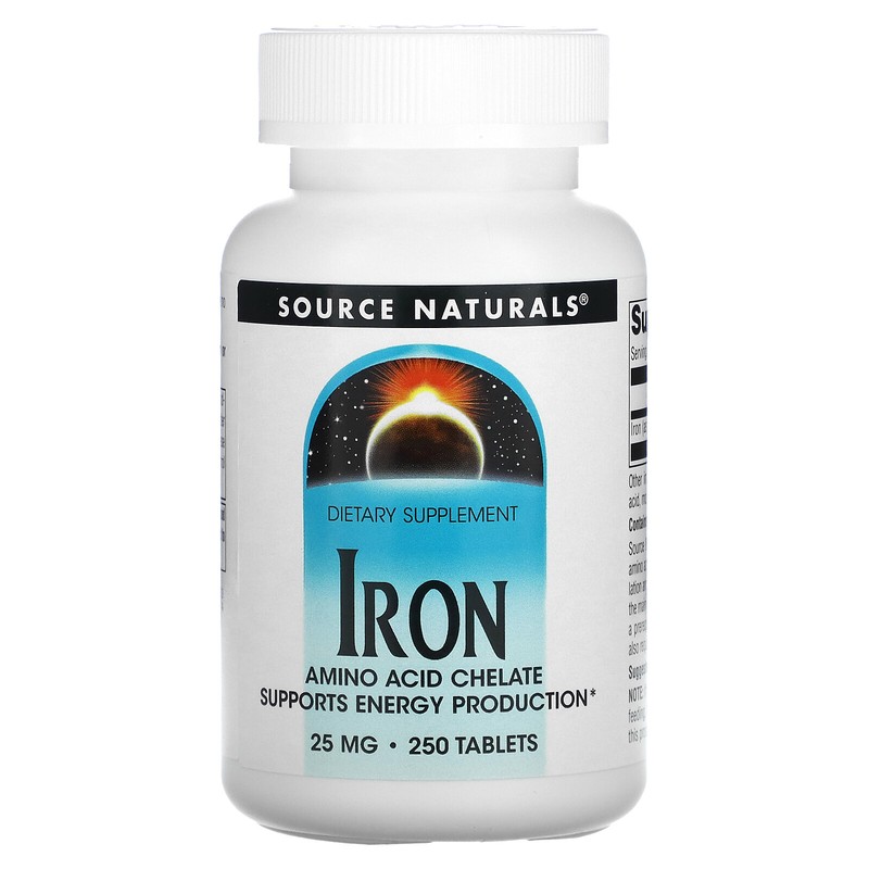 Source Naturals Iron 25 mg 250 Tablets Dairy-Free, Egg-Free, Gluten-Free,