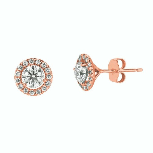 Pre-owned Morris 1.50 Carat Natural Diamond Halo Earrings Si 14k Rose Gold In Pink