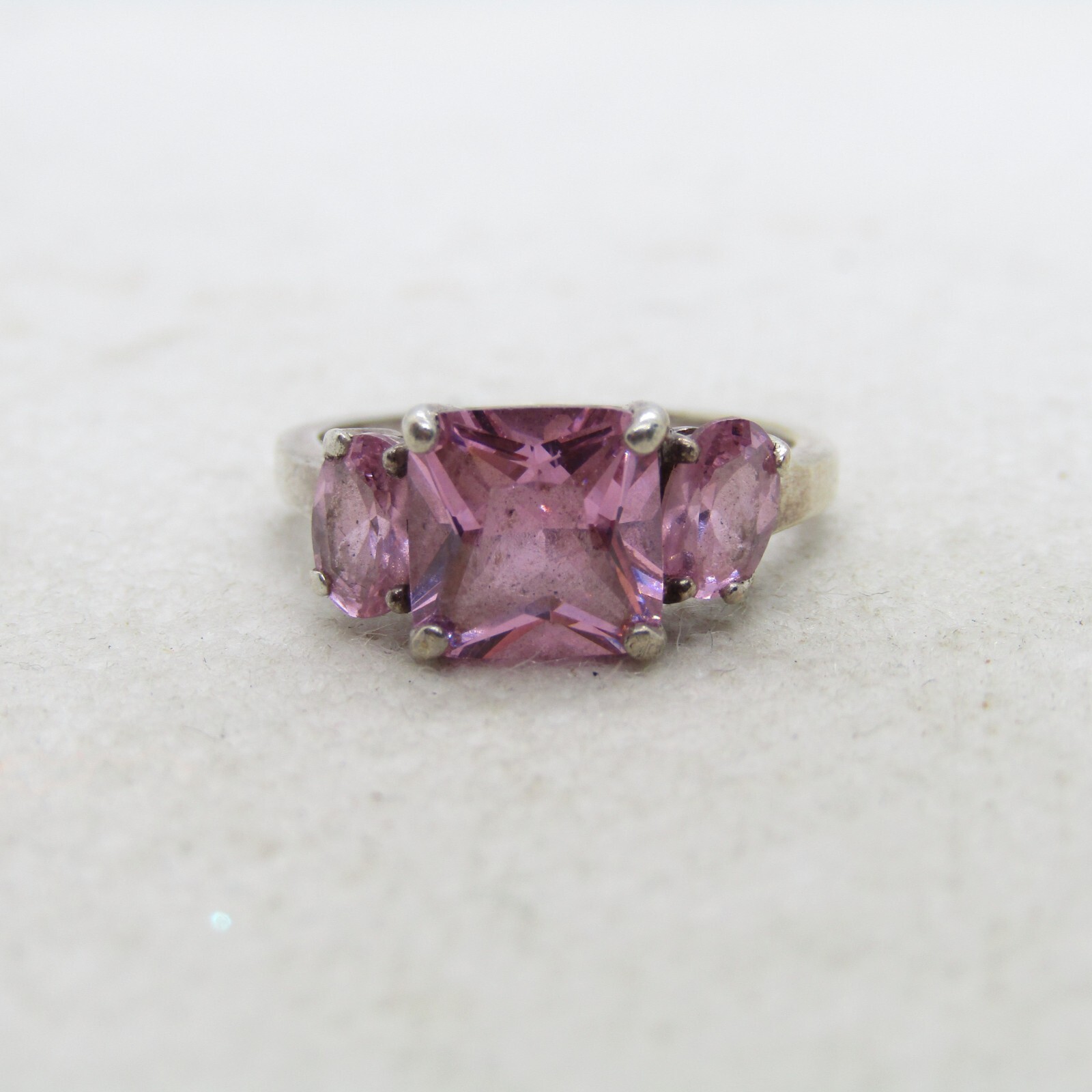 AC 112 Sterling Silver 925 Pink Cubic Zirconia Three Stone