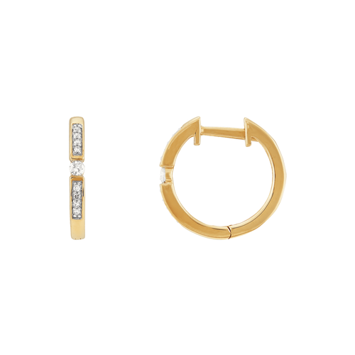 Pre-owned Welry 1/10 Cttw Diamond 15mm Hoop Earrings In 10k Yellow Gold In White