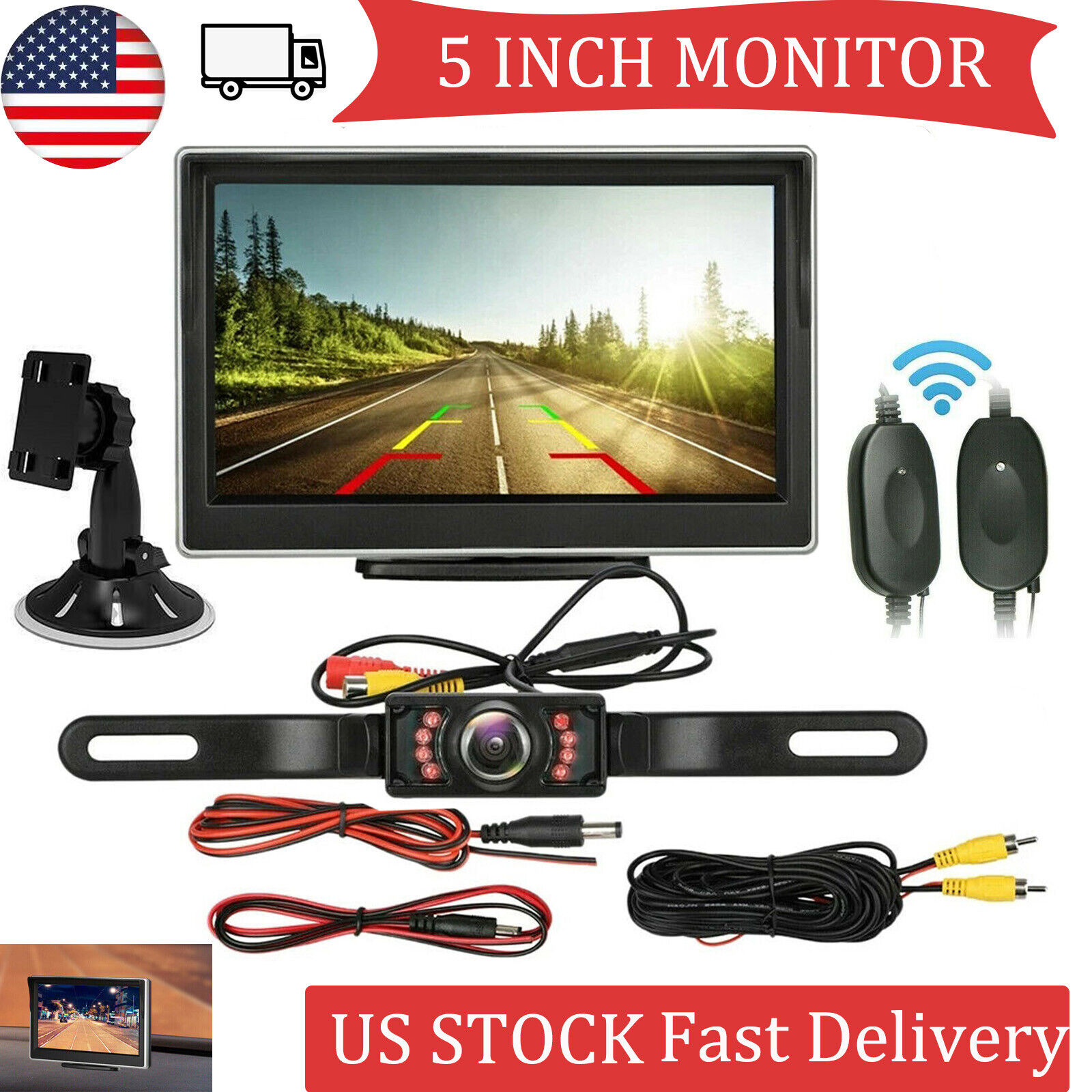 Car Rear View Wireless Hd Parking System Night Vision + 5" M