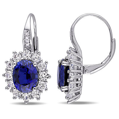 Amour Silver Created Blue and White Sapphire Diamond Accent Earrings