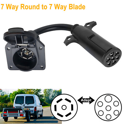 7 Way Round Pin Truck to 7 Way Blade RV Trailer Adapter Wiring Plug Converter