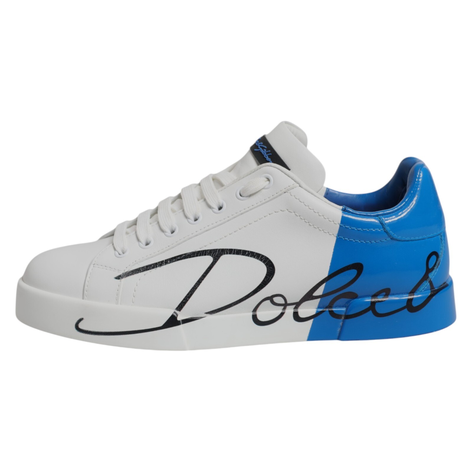 DOLCE & GABBANA Shoes White Blue Leather Logo Low Top